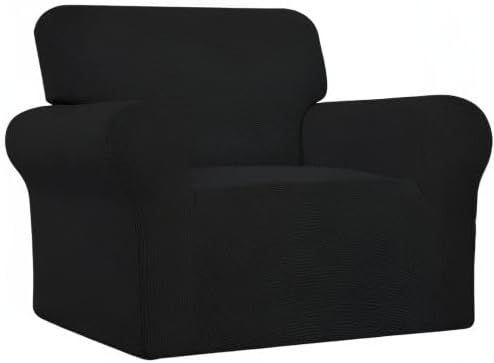 Easy-Going Stretch Oversized Chair Sofa Slipcover 1-Piece Couch Sofa Cover Furniture Protector Soft with Elastic Bottom for Kids Spandex Jacquard Fabric Small Checks Black