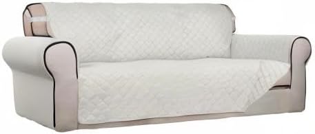PureFit Reversible Quilted Sofa Cover, Water Resistant Slipcover Furniture Protector, Washable Couch Cover with Non Slip and Elastic Straps for Kids, Dogs, Pets (Sofa, Ivory/Ivory)