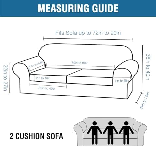 H.VERSAILTEX Real Velvet Plush 3 Piece Stretch Sofa Covers Couch Covers for 2 Cushion Couch Sofa Slipcovers Width Up to 90 Inch Feature Thick Soft Stay in Place (Sofa, Cream)
