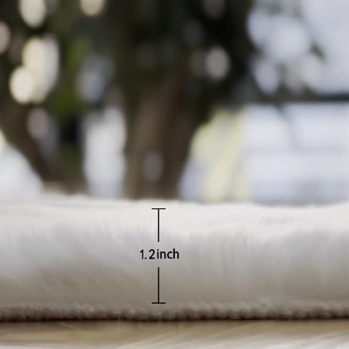 ORINOVA White Faux Rabbit Fluffy Fur Area Rugs for Bedroom Living Room Machine Washable Shag Rug 4x6 Nursery Rug Teen Room Decor