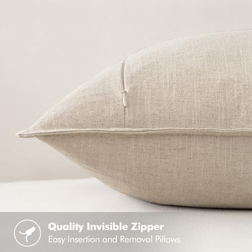 MIULEE Beige Linen Pillow Covers Pack of 4 Decorative Natural Solid Throw Pillow Covers Soft Accent Boho Farmhouse Couch Pillowcases Modern Spring Home Decors for Living Room Bed Sofa 24x24 Inch