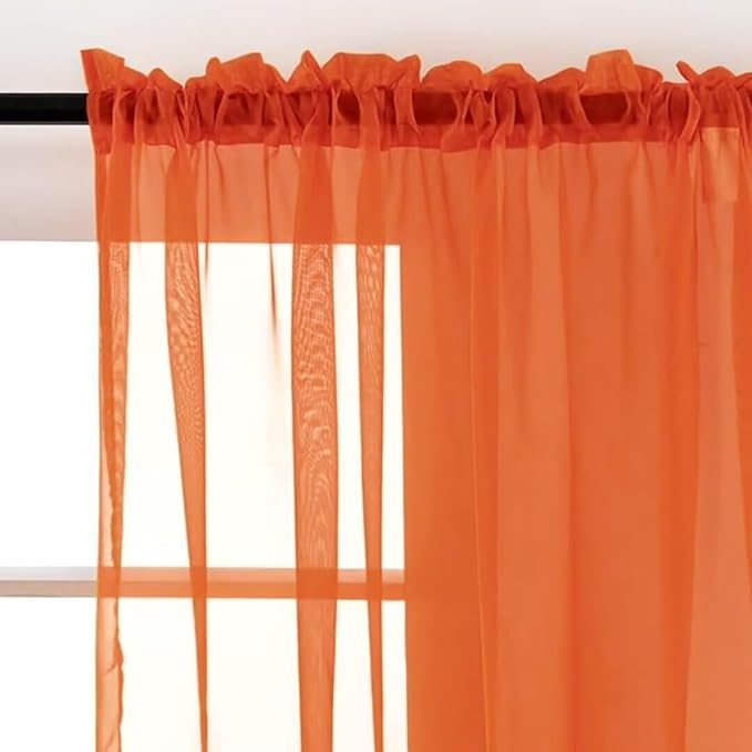 SpaceDresser Burnt Orange Sheer Curtains 4 Panels Rod Pocket Semi-Sheer Curtain 84 Inches Long Light Filtering Voile Window Drapes for Bedroom Living Room Kitchen, Each 52W x 84L