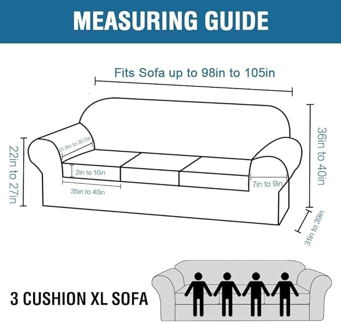 H.VERSAILTEX Velvet 4 Piece High Stretch Sofa Slipcover Cover Furniture Protector Form Fit Luxury Thick Velvet Extra Large Sofa Cover for 3 Cushion Couch Width Up to 105 Inch(XL Sofa, Stone Blue)