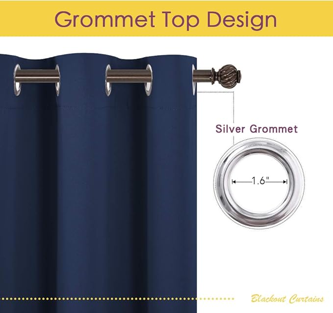 NICETOWN Blackout Draperies Curtains, Navy, 1 Pair, 42 x 60 Inch, All Season Thermal Insulated Solid Grommet Top Blackout Curtains/Drapes for Kid's Room