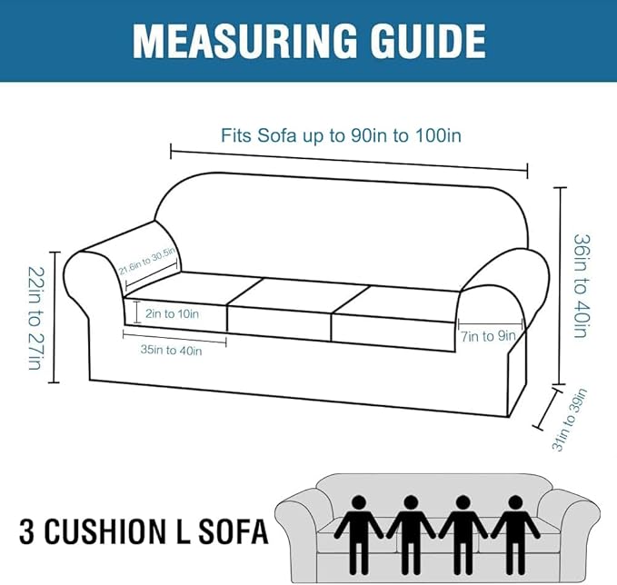 H.VERSAILTEX 4 Piece Stretch Sofa Covers for 3 Cushion Couch Covers for Living Room Furniture Slipcovers (Base Cover Plus 3 Seat Cushion Covers) Thicker Jacquard Fabric (Large Sofa, Macchiato)