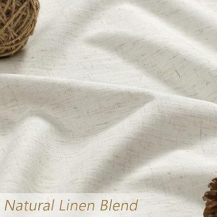 Guken Cream 100% Blackout Curtains 64 Inch Length 2 Panels Set for Living Room Bedroom Back Tab Thermal Insulated Black Out Linen Drapes Room Darkening Window Curtains