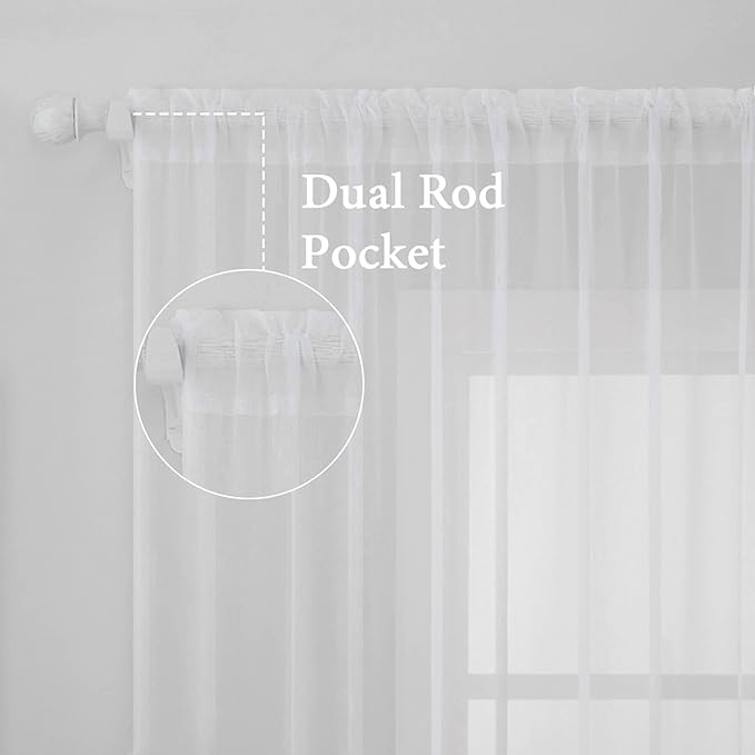 MIULEE White Window Sheer Curtains for Bedroom Living Room Solid Elegant Net Drapes 2 Panels Width 42 x Length 72 Inches