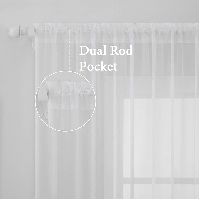 MIULEE 2 Panels Solid Color White Sheer Window Curtains Elegant Window Voile Panels/Drapes/Treatment for Bedroom Living Room (54 X 54 Inches White)