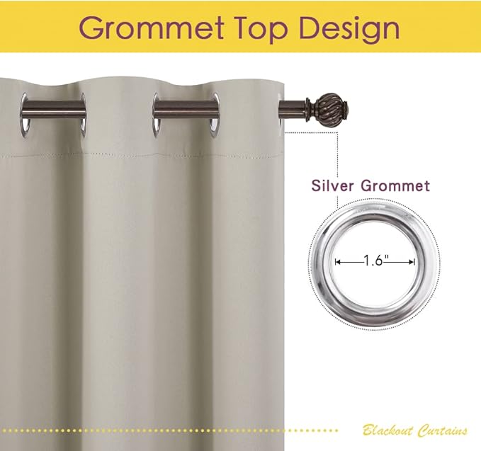 NICETOWN Thermal Insulated Narural Blackout Curtains for Bedroom, Window Treatment Solid Grommet Room Darkening Drape Panels for Bedroom (Set of 2, 70 by 63 inches Long)