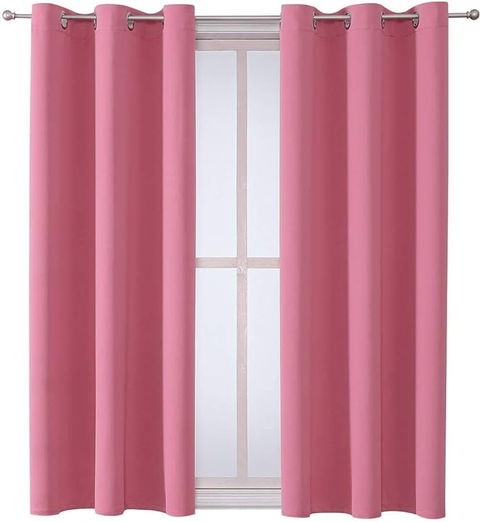 ChrisDowa Grommet Room Darkening Curtains for Bedroom and Living Room - 2 Panels Set Thermal Insulated Blackout Curtains (Pink, 42W x 63L)