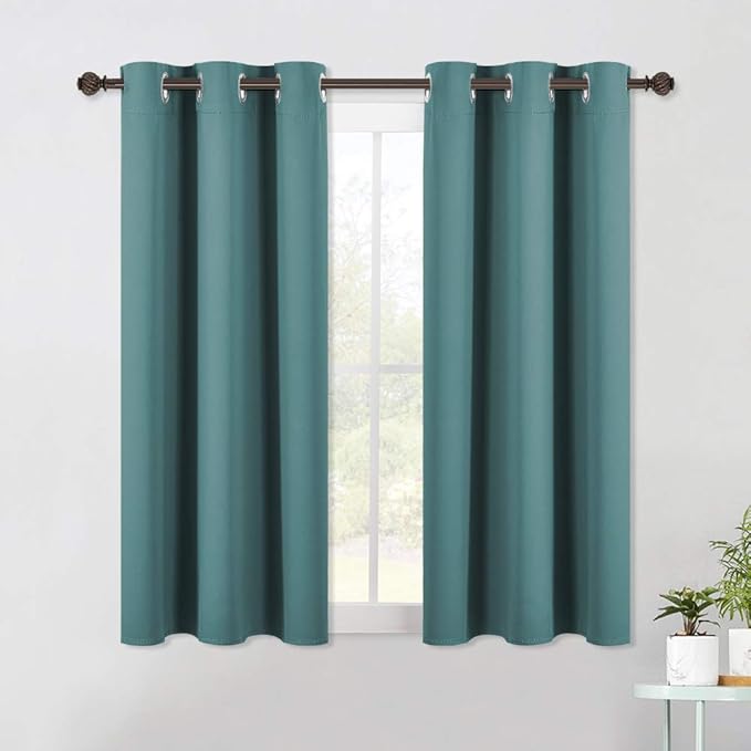 NICETOWN Blackout Curtains & Drapes for Bedroom, Sea Teal, W34 x L40, Set of 2, Triple Weave Grommet Top Thermal Insulated Light Blocking Panels for Bathroom/Living Room