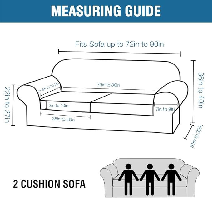 H.VERSAILTEX Real Velvet Plush 3 Piece Stretch Sofa Covers Couch Covers for 2 Cushion Couch Sofa Slipcovers Width Up to 90 Inch Feature Thick Soft Stay in Place (Large Sofa, Navy)