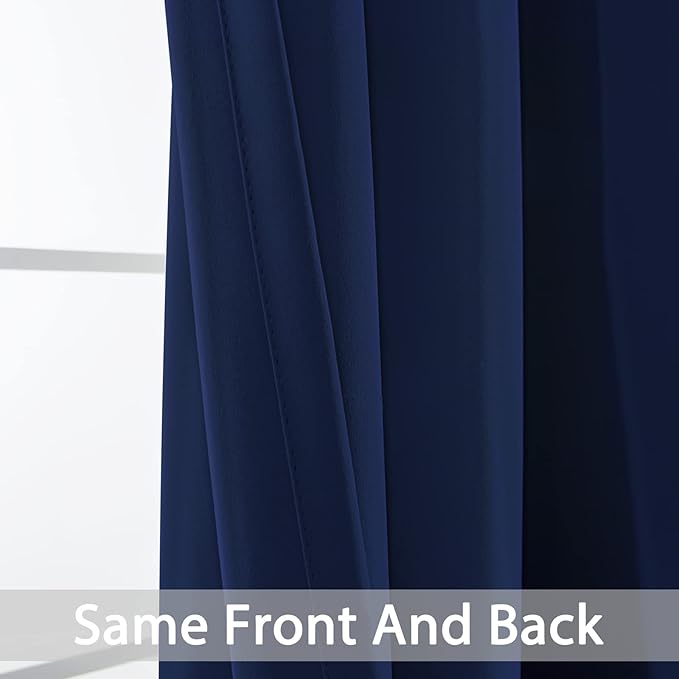 Yakamok Blackout Curtains Room Darkening Thermal Insulated Window Panels,Solid Grommet Top Drapes for Bedroom/Living Room(62Wx96L, Navy Blue, 2 Panels)