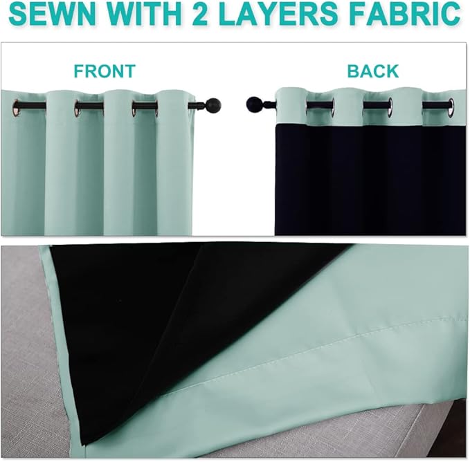NICETOWN Aqua Blue 100% Blackout Curtain Set, Thermal Insulated & Energy Efficiency Window Draperies for Guest Room, Full Shading Panels for Shift Worker and Light Sleepers, 37W x 80L, 2 PCs