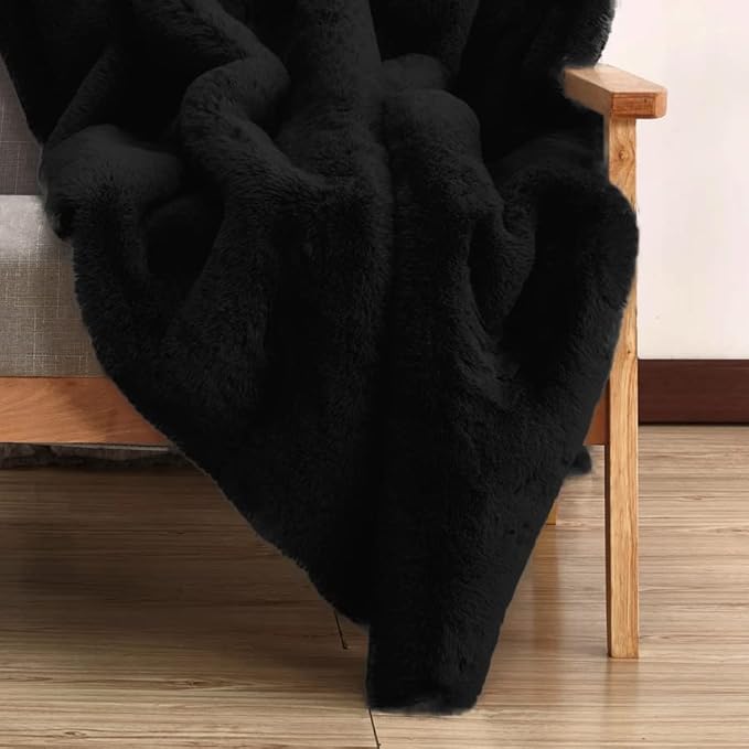ORINOVA Fuzzy Rabbit Fur Rug Fluffy Rugs Washable Area Rugs for Living Room Black Furry Rug for Bedroom Rugs 3x5 Cute Room Girl Room Home Decor Rectangle