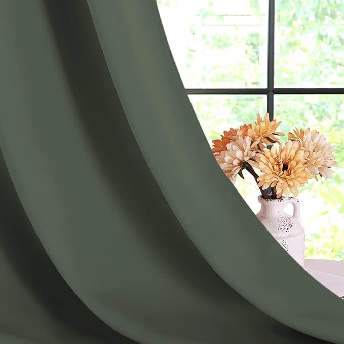 NICETOWN Thermal Insulated Curtains Blackout Draperies, Dark Mallard, Set of 2, 34 by 70 inches Long, Window Treatment Solid Grommet Room Darkening Drape Panels for Bedroom