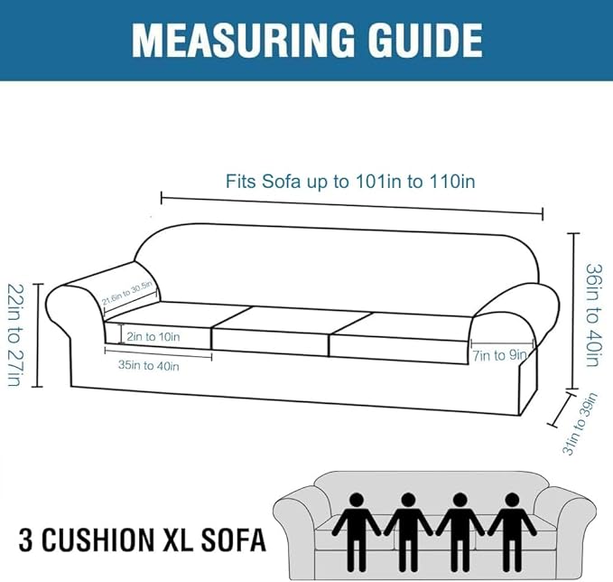 H.VERSAILTEX 4 Piece Stretch Sofa Covers for 3 Cushion Couch Covers for Living Room Furniture Slipcovers (Base Cover Plus 3 Seat Cushion Covers) Upgraded Thicker Jacquard Fabric (XL Sofa, Burgundy)