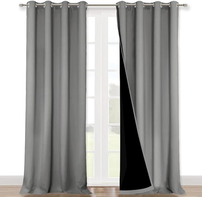 NICETOWN 100% Blackout Blinds, Set of 2, 46" x 96", Silver Grey, Laundry Room Decor Window Treatment Curtains for Large Patio Sliding Door, Thermal Insulated Curtains for Bedroom
