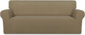 PureFit Super Stretch Sofa Slipcover – Spandex Non Slip Soft Couch Sofa Cover, Washable Furniture Protector with Non Skid Foam and Elastic Bottom for Kids, Pets （Oversized Sofa, Tan）