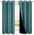 NICETOWN 100% Blackout Short Curtains with Black Liners, 2 Panels, 37" W by 63" L, Sea Teal, Solid Thermal Insulated Full Blackout 2-Layer Lined Drapes, Energy Efficiency Window Draperies for Bedroom