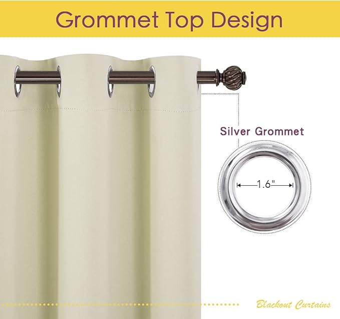 NICETOWN Room Darkening Draperies Window Curtain Panels, Thermal Insulated Grommet Room Darkening Curtains for Bedroom (Beige, 2 Panels, W42 x L54 -Inch)