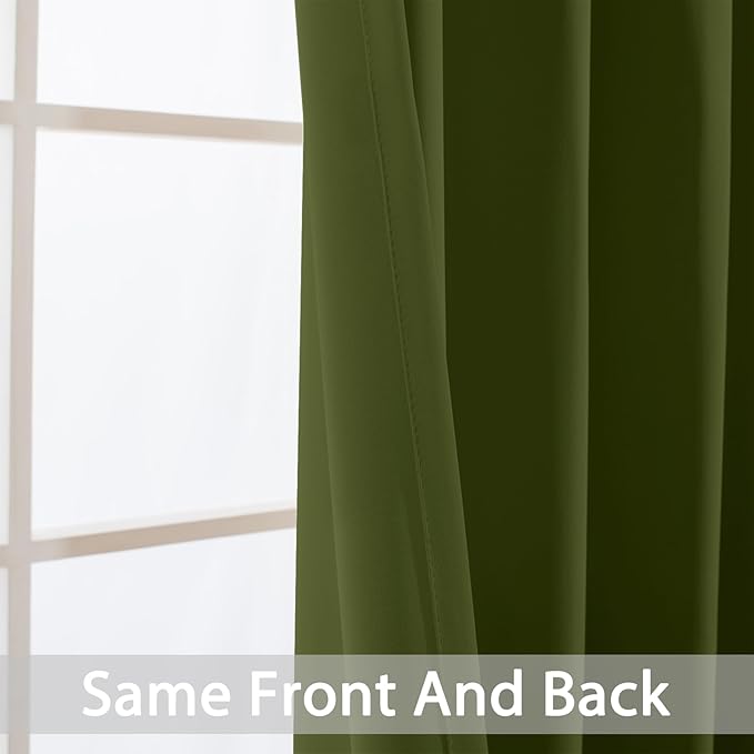 Yakamok Olive Green Curtains 84 Inches Length Blackout Curtain for Bedroom-Green Room Darkening Thermal Insulated Grommet Drapes for Living Room, 62W x 84L,2 Panels