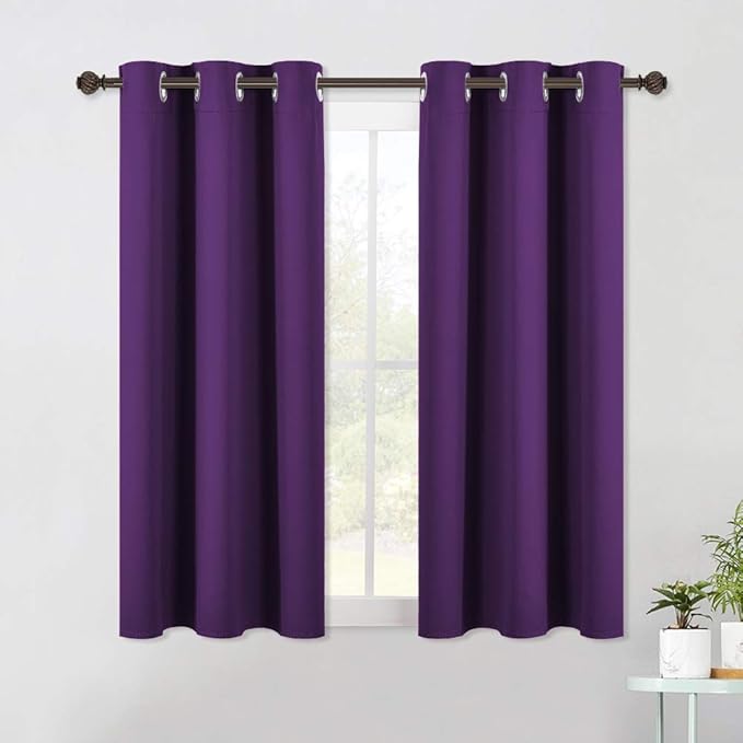 NICETOWN Royal Purple Blackout Curtain Panels 48 inch Long Set of 2 for Bedroom, Thermal Insulated Grommet Top Light Blocking Draperies and Drapes for Basement (W34)