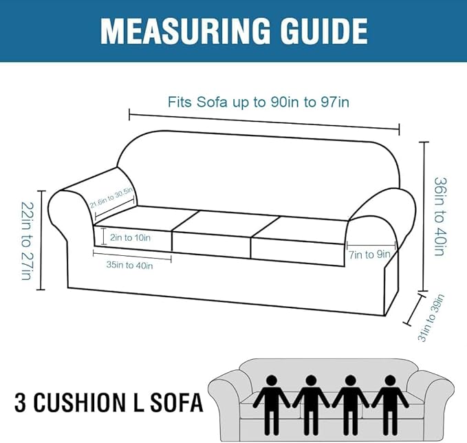H.VERSAILTEX High Stretch Sofa Slipcover 4 Piece Cover Velvet Furniture Protector Form Fit Thick Velvet Extra Large Sofa Cover for 3 Cushion Couch Width Up to 97 Inch (Large Sofa, Sea Grass)