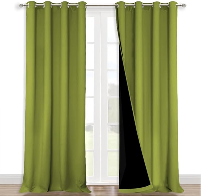 NICETOWN 100% Blackout Blinds, Set of 2, 46" x 96", Fresh Green, Laundry Room Decor Window Treatment Curtains for Large Patio Sliding Door, Thermal Insulated Curtains for Bedroom