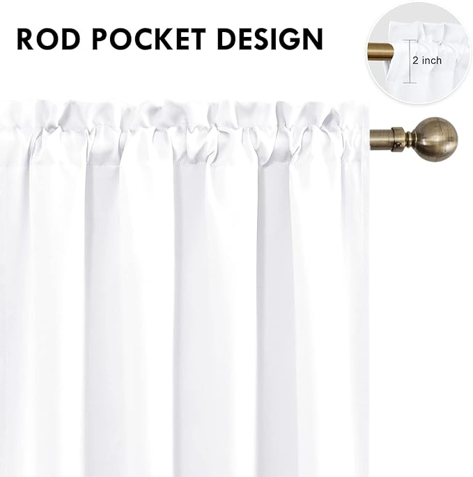 DWCN White Curtains for Living Room Thermal Insulated, 50% Light Blocking Curtains for Bedroom, Dining Room Window, W 70x L 72 Inch, Set of 2 Rod Pocket Curtain Panels