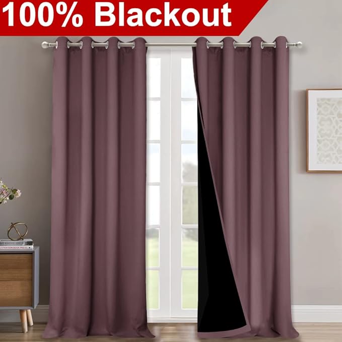 NICETOWN Full Shading Curtains for Windows, Super Heavy-Duty Black Lined Blackout Curtains for Bedroom, Privacy Assured Window Treatment (Dry Rose, Pack of 2, 52 inches W x 95 inches L)