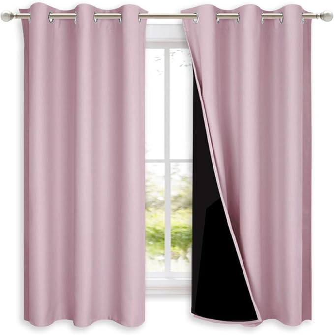 NICETOWN 100% Blackout Room Warming Lined Curtains, Totally Darkness Drapes, Thermal Insulated Drapes for Daughters Nursery (Lavender Pink, 1 Pair, 42 inches Width x 63 inches Length Each Panel)