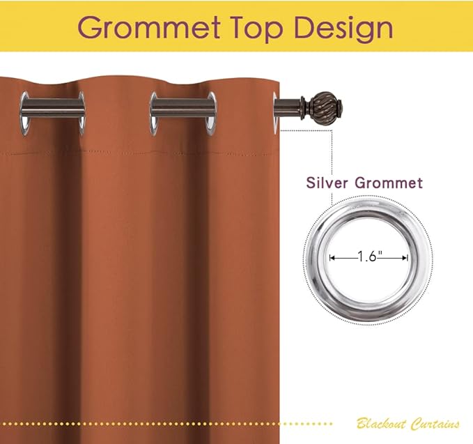 NICETOWN Blackout Curtain Panels for Girls Room, Burnt Orange, 1 Pair, 34 x 60 Inch, Nursery Essential Thermal Insulated Solid Grommet Top Blackout Drapes