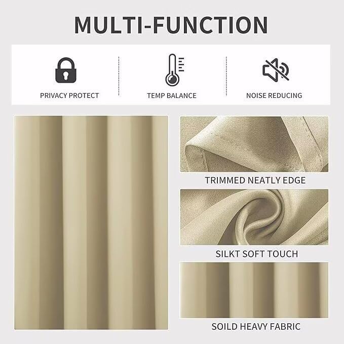 Joydeco Blackout Curtains for Bedroom 96 inch Long 2 Panels, Thermal Insulated Room Darkening Curtains with Grommets, Soft Window Drapes for Living Room (W52 x L96 Inch, Beige)