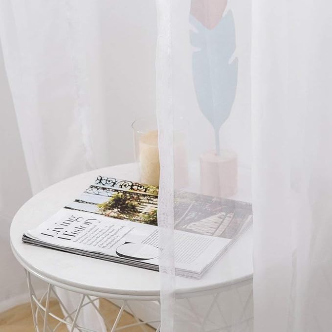 MIULEE 2 Panels Solid Color White Sheer Window Curtains Elegant Window Voile Panels/Drapes/Treatment for Bedroom Living Room (54 X 144 Inches White)