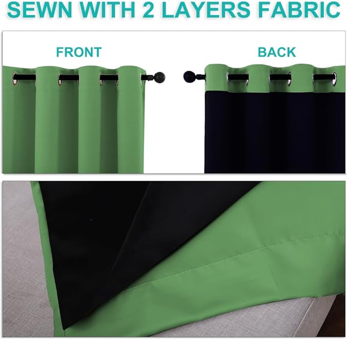 NICETOWN 100% Blackout Curtains for Windows, Pack of 2, Forest Green, 52" W x 120" L, Super Heavy-Duty Black Lined Total Darkness Drapes for Bedroom, Privacy Assured Window Treatment for Patio