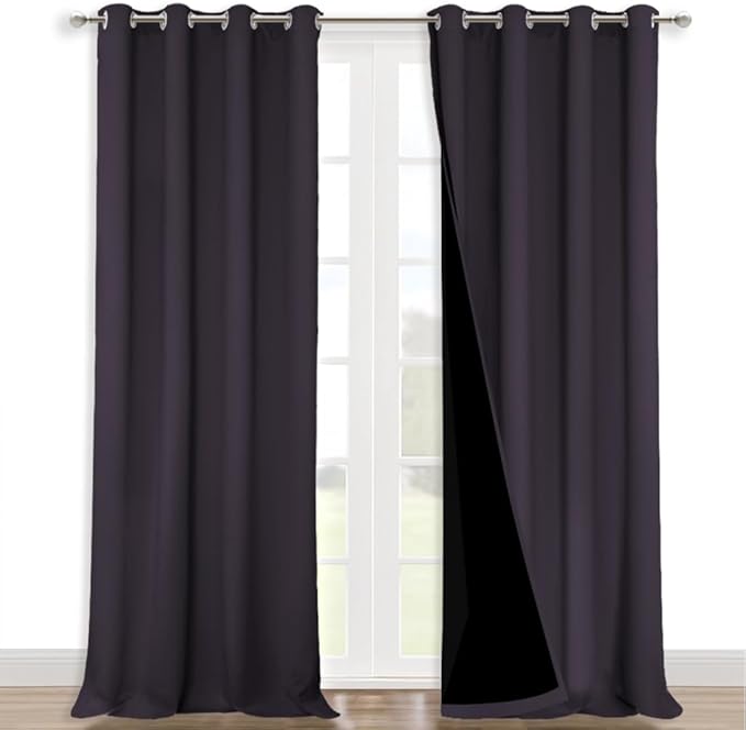 NICETOWN 100% Blackout Blinds, Set of 2, 46" x 96", Greyish Purple, Laundry Room Decor Window Treatment Curtains for Large Patio Sliding Door, Thermal Insulated Curtains for Bedroom
