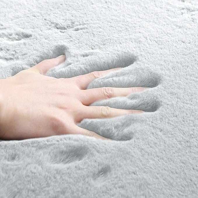 ORINOVA Faux Rabbit Fur Washable Rugs for Bedroom Light Grey Fluffy Rug for Living Room Non Slip Faux Fur Rug for Hallway 2x6 Shaped Rugs