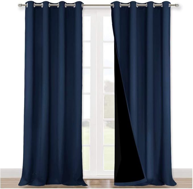NICETOWN 100% Blackout Blinds, Laundry Room Decor Window Treatment Curtains, Thermal Insulated Energy Smart Drapes and Draperies for Villa, Hall and Studio, Navy Blue, Set of 2, 52 inches x 95 inches