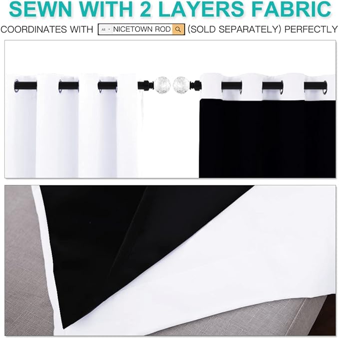 NICETOWN White Blackout Curtains 84 inches Long, Full Light Blocking Drapes with Black Liner for Nursery, Thermal Insulated Draperies for Hall, Villa (2 Pieces, 42 inches Wide Each Panel, Pure White)
