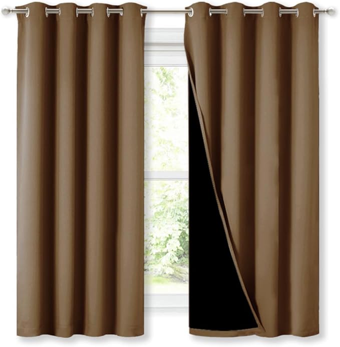 NICETOWN Extra Long Truly Blackout Drapes for Hall and Villa, 46" Width Each Panel, 45" Length, Gold Brown, 2 Pieces, 100% Blackout Window Curtain Panels with Black Lined for Night Shift Worker