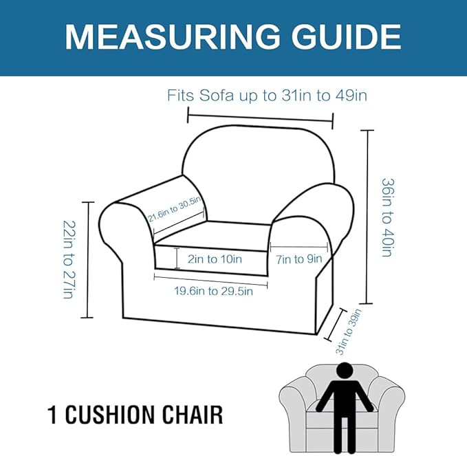 H.VERSAILTEX Rich Velvet Stretch 2 Piece Cover Chair Slipcover Sofa Cover Furniture Protector Couch Soft with Elastic Bottom Chair Couch Cover with Arms Width Up to 49 Inch(Chair, Ivory)