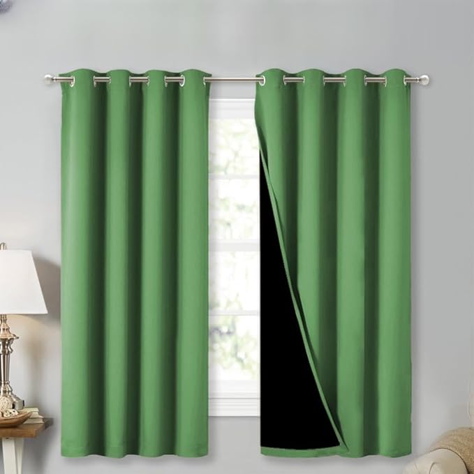 NICETOWN 100% Blackout Curtains 54 inches Long, Forest Green, 1 Pair, 52 inches Width Each Panel, Double-Deck Completely Blackout Window Treatment Thermal Insulated Lined Drapes for Small Window
