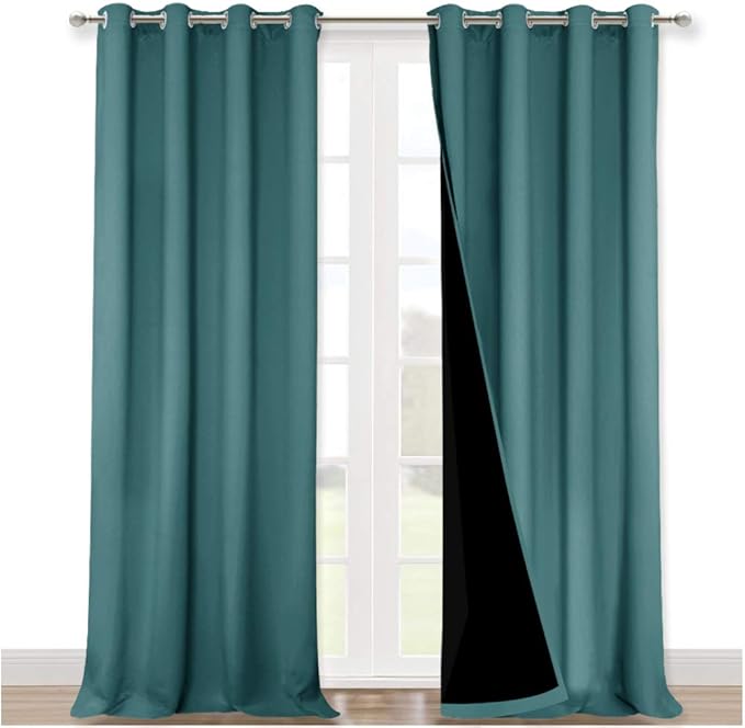 NICETOWN 100% Blackout Blinds, Laundry Room Decor Window Treatment Curtains, Thermal Insulated Energy Smart Drapes and Draperies for Villa, Hall and Studio, Sea Teal, Set of 2, 52 inches x 95 inches