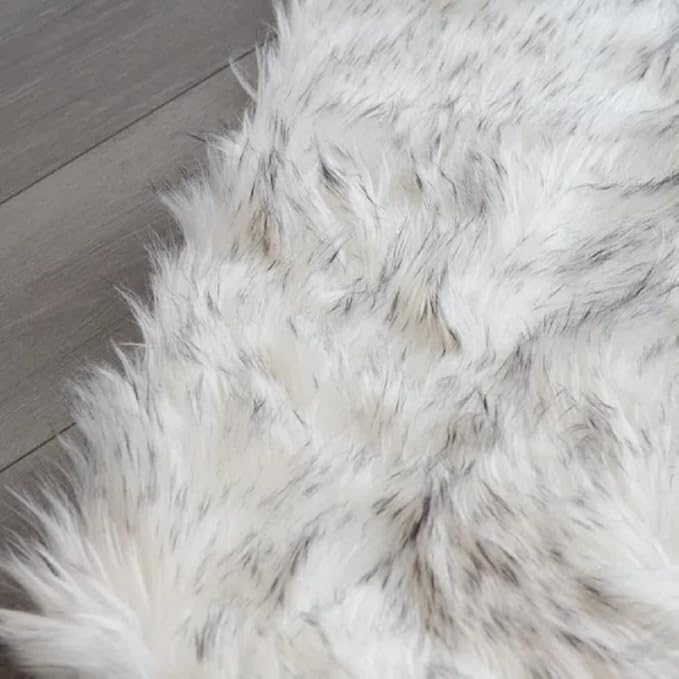 ORINOVA Grey and White Plush Shag Washable Rugs for Bedroom Faux Sheepskin Fur Furry Carpet for Living Room 2x6 Nursery Rug Runner