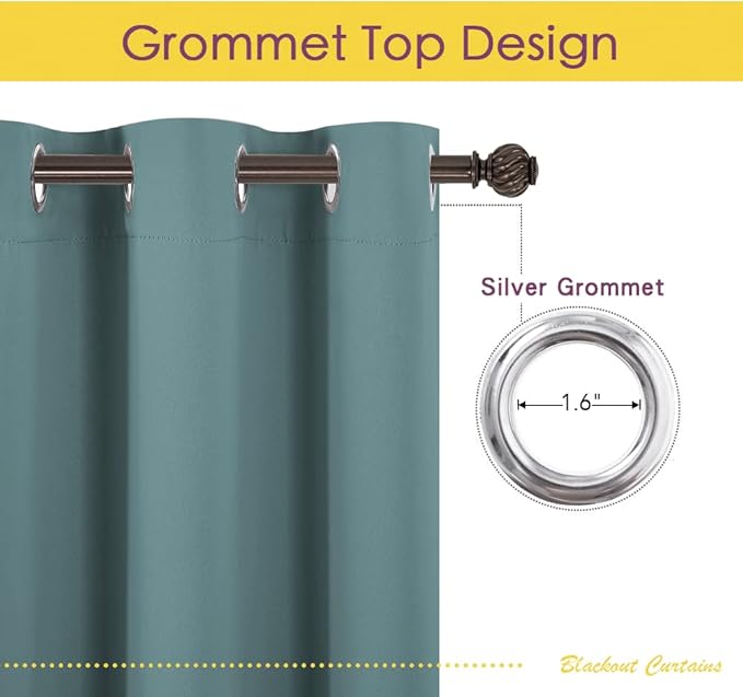 NICETOWN Greyish Blue Blackout Draperies Curtains for Kids Room, Window Treatment Thermal Insulated Solid Grommet Blackout Drape Panels for Bedroom (Set of 2, 70 by 72 inches)