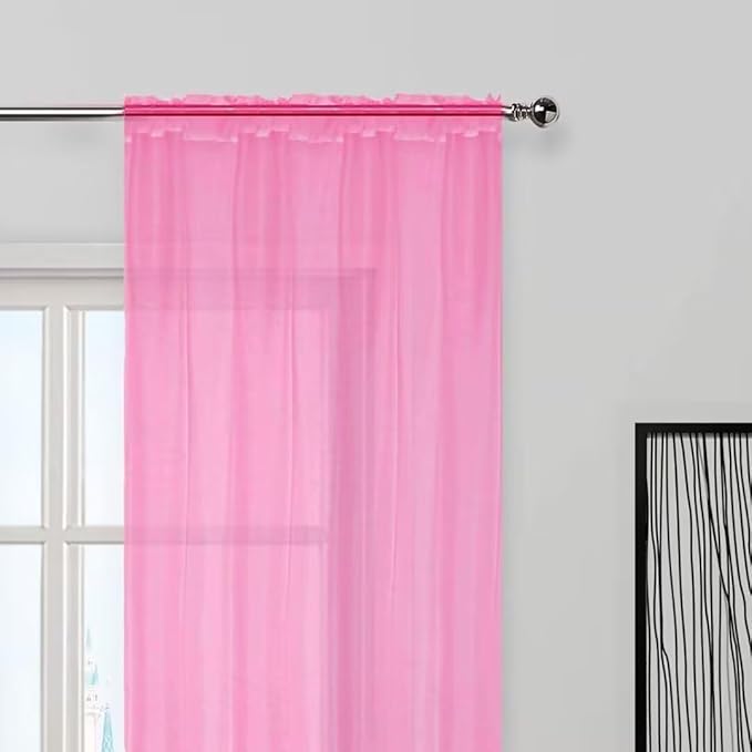SpaceDresser Basic Rod Pocket Sheer Voile Window Curtain Panels Pink 1 Pair 2 Panels 70 Width 96 Inch Long for Kitchen Bedroom Children Living Room Yard（Pink, 70W x 96L）
