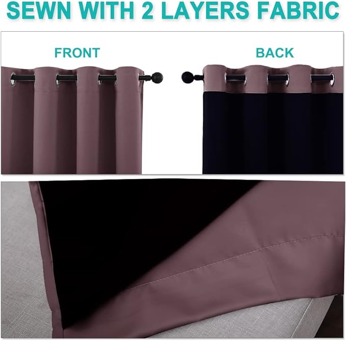 NICETOWN Dry Rose Blackout Curtains 80 inches Long, Full Light Blocking Drapes with Black Liner for Nursery, Thermal Insulated Draperies for Hall, Villa (2 Pieces, 42" Wide Each Panel, Dry Rose)