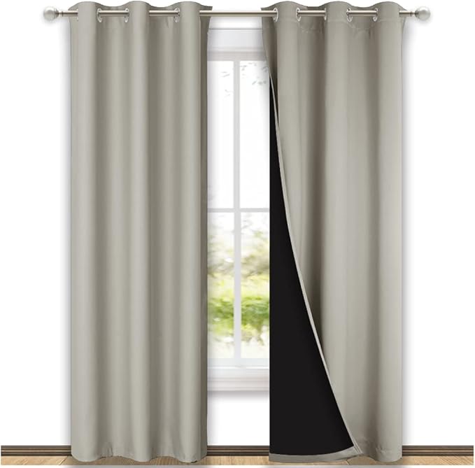 NICETOWN Natural Blackout Curtains 84 inches Long, Full Light Blocking Drapes with Black Liner for Nursery, Thermal Insulated Draperies for Hall, Villa (2 Pieces, 42" Wide Each Panel, Natural)