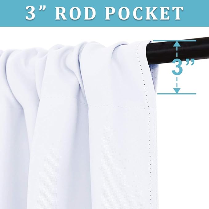 RYB HOME Curtains for Bedroom Living Room 72 inches Long, Thermal Insulated Privacy Rod Pocket Drapes for Nursery Office Home Theater, Width 34 by Length 72, Pure White, 2 Panels